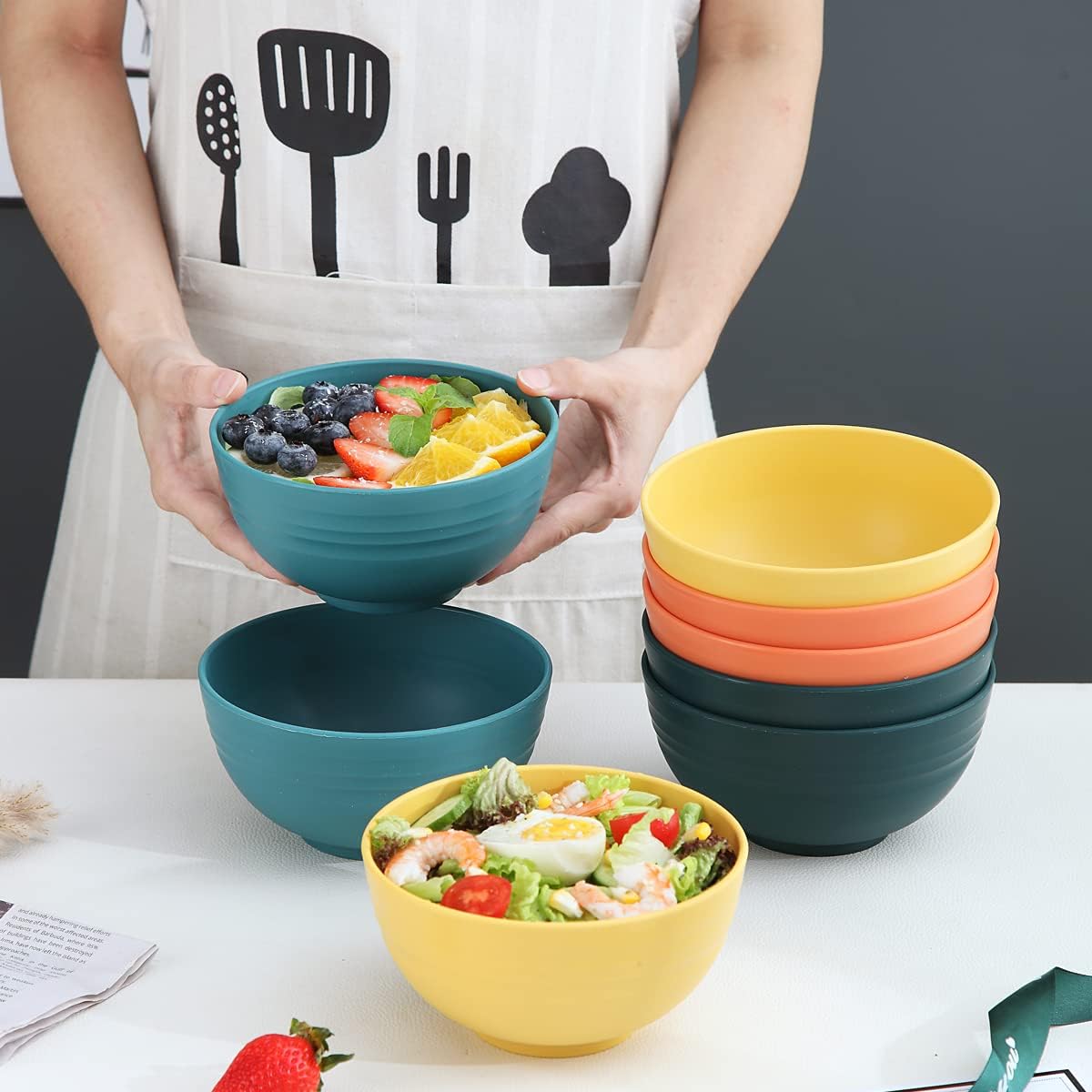 Plastic Cereal Bowl, 760 ml, Pack of 8, Unbreakable and Lightweight Bowl, Soup Bowl, BPA Free, Dishwasher Safe