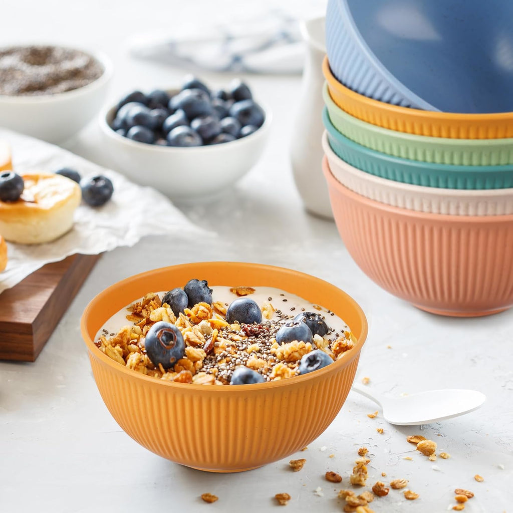 Set of 6 Plastic Cereal Bowls – Unbreakable, Lightweight – Microwave & Dishwasher Safe – Ideal for Soup, Cereal, Noodles, Rice, and Salad