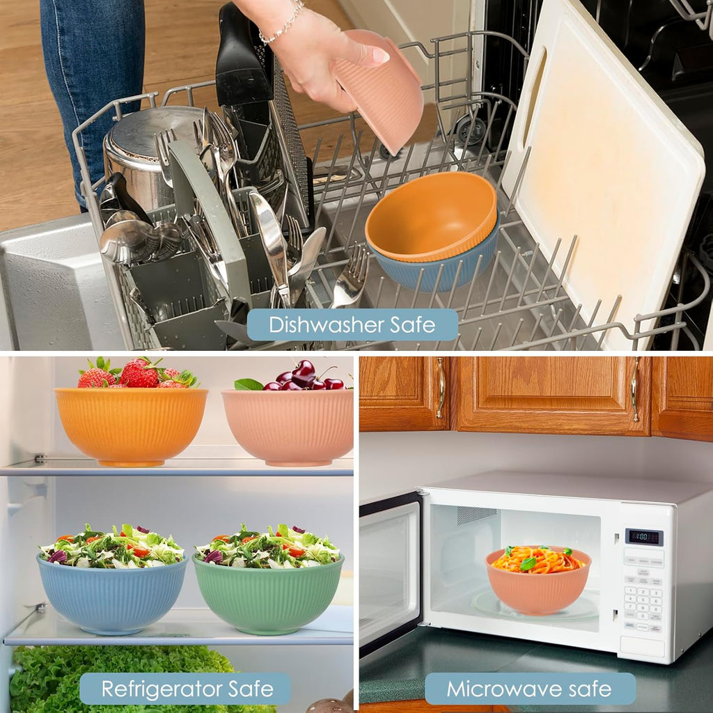 Set of 6 Plastic Cereal Bowls – Unbreakable, Lightweight – Microwave & Dishwasher Safe – Ideal for Soup, Cereal, Noodles, Rice, and Salad