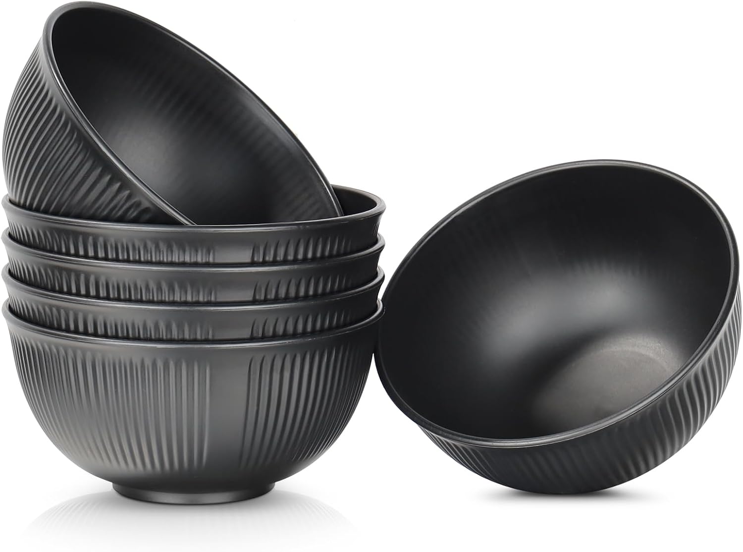 Set of 6 Plastic Cereal Bowls – Unbreakable Bowls for Fruit, Breakfast, Salad, Soup, Ramen, and Snacks – Black