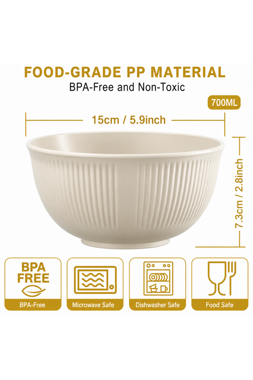 Set of 6 Plastic Cereal Bowls – Unbreakable, Lightweight Camping Bowls – Dishwasher & Microwave Safe, BPA-Free