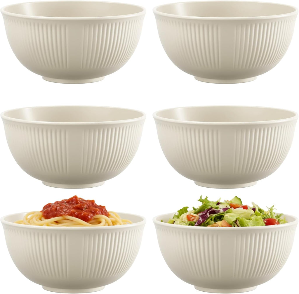 Set of 6 Plastic Cereal Bowls – Unbreakable, Lightweight Camping Bowls – Dishwasher & Microwave Safe, BPA-Free